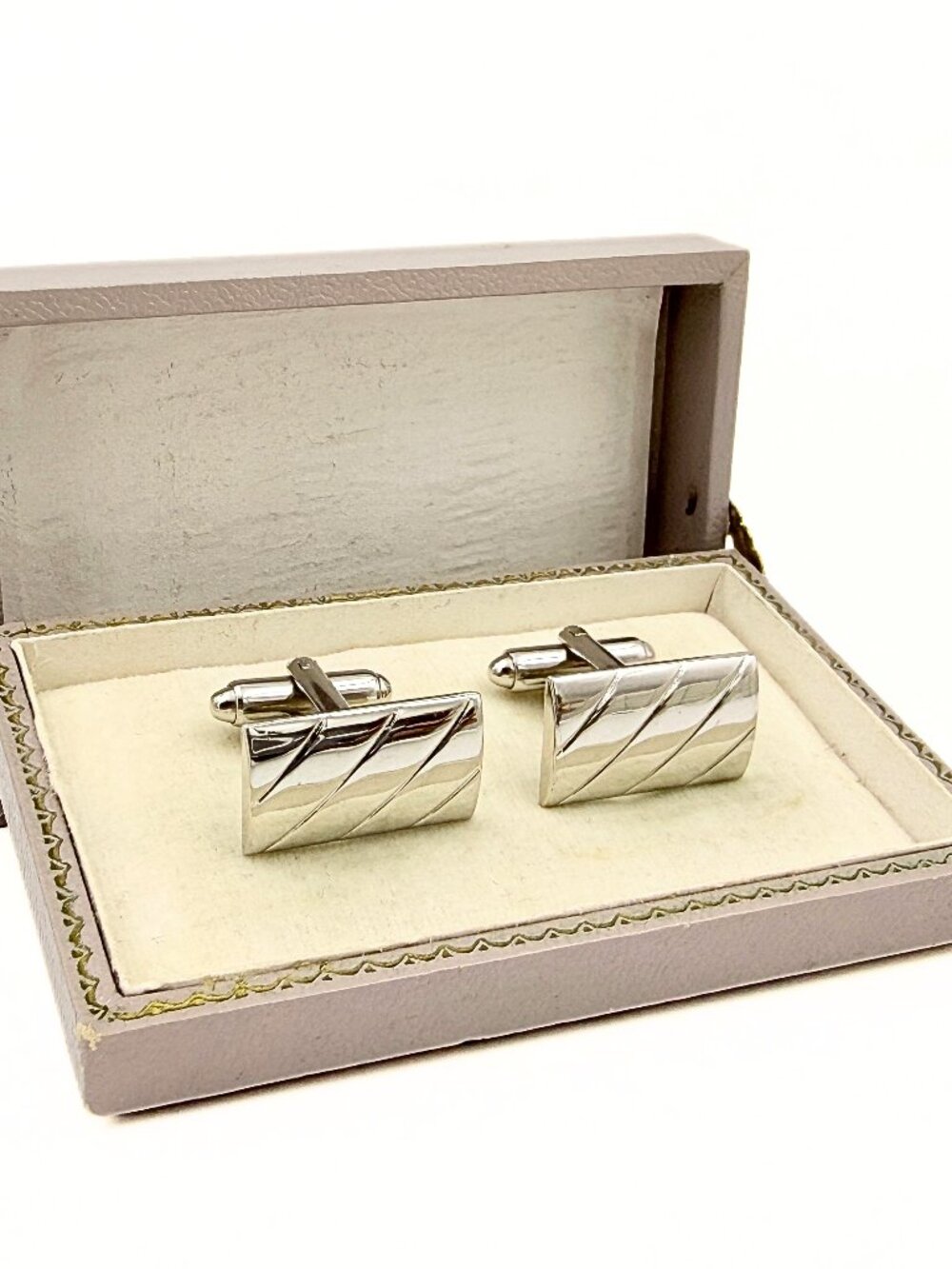 Handsome Rectangular Polished Silver Plated MCM Minimalist Cufflinks